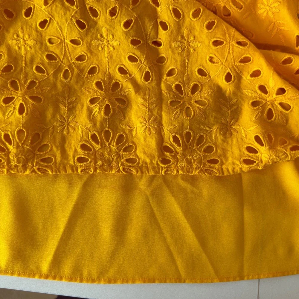 J. Crew Puff Sleeve Eyelet Popover Top Size XXL Snap In Cami Insert Yellow